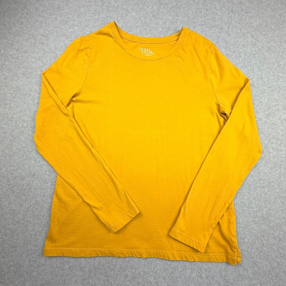 Womens Mustard Yellow Long Sleeve Cotton Crew Neck Tee Size M 8-10
